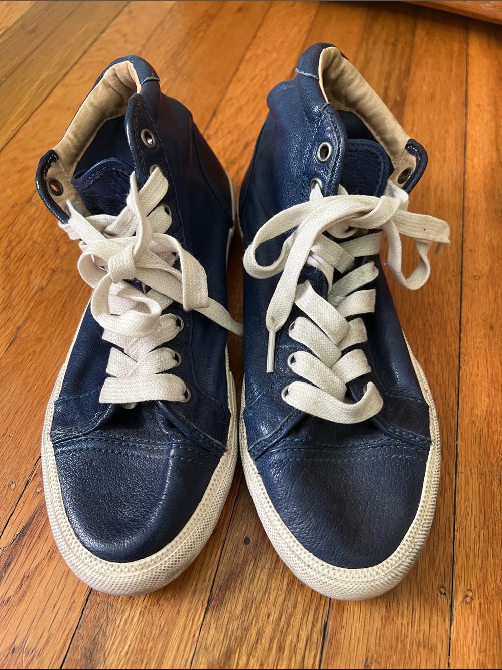 Frye Kira High-Top Leather Sneakers in Blue!  Distressed sneakers NWOT